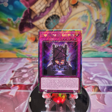 A Platinum Secret Rare "The Door of Destiny" card from the Yugioh Set: Quarter Century Stampede (RA04).