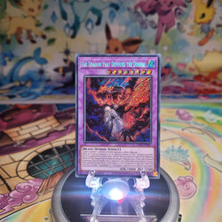 A Secret Rare "The Dragon That Devours the Dogma" card from the Yugioh Structure Deck: The Fallen & The Virtuous (CH01).