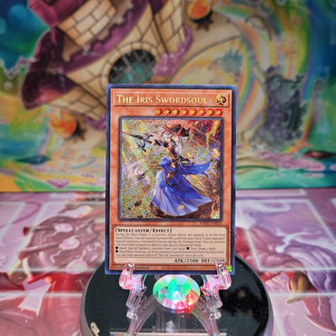 A Secret Rare "The Iris Swordsoul" card from the Yugioh Set: Rarity Collection 1 (RA01).