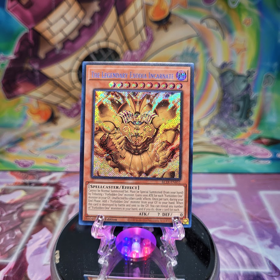 A Secret Rare "The Legendary Exodia Incarnate" card from the Yugioh Set: Battles of Legend: Terminal Revenge.