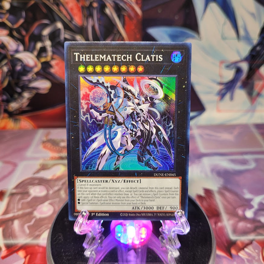 A Super Rare "Thelematech Clatis" card from the Yugioh Set: Duelist Nexus.