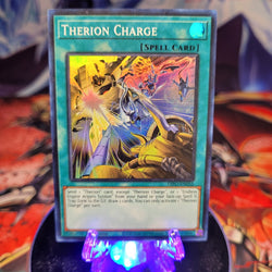  A Super Rare "Therion Charge" card from the Yugioh Set: Dimension Force.