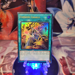 An Ultra Rare "Therion Charge" card from the Yugioh 25th Anniversary Tin: Dueling Heroes set.