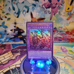 An Ultra Rare "Timaeus the United Magical Dragon" card from the Yugioh Set: Maze of Muertos (MZMU).
