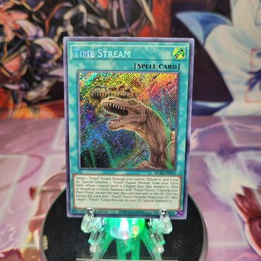 A Secret Rare "Time Stream" card from the Yugioh Set: Battles of Legend: Armageddon.