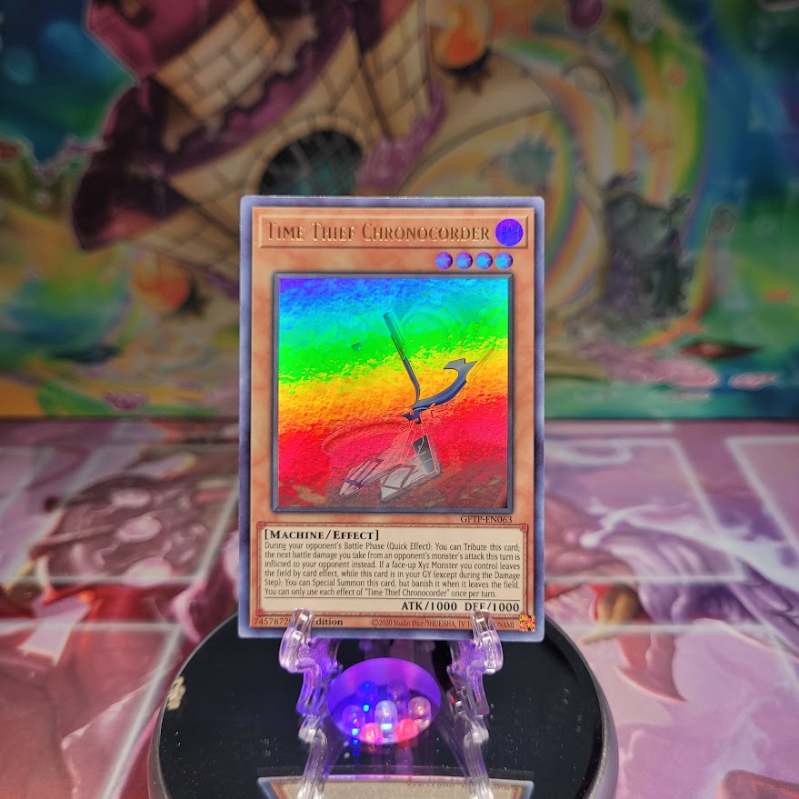 An Ultra Rare "Time Thief Chronocorder" card from the Yugioh Set: Ghosts From the Past.