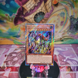 A Platinum Secret Rare "Toon Black Luster Soldier" card from the Yugioh Set: Quarter Century Bonanza (RA03).