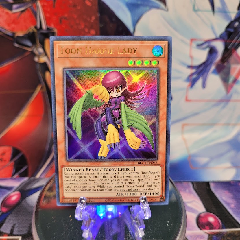 An Ultra Rare "Toon Harpie Lady" card from the Yugioh Set: Battles of Legend: Crystal Revenge.