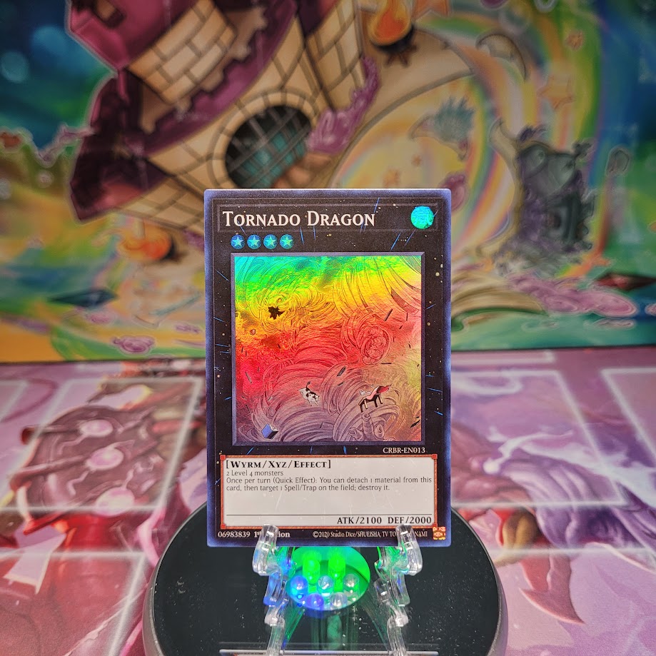 A Super Rare "Tornado Dragon" card from the Yugioh Set: Crossover Breakers.
