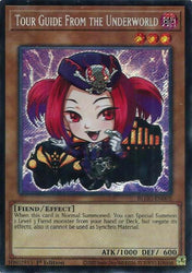 A Secret Rare Chibi Art "Tour Guide From the Underworld" card from the Yugioh Set: Battles of Legend: Glorious Gallery (BLGG).