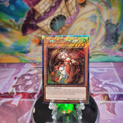 A Platinum Secret Rare "Traptrix Myrmeleo" card from the Yugioh Set: Quarter Century Stampede (RA04).