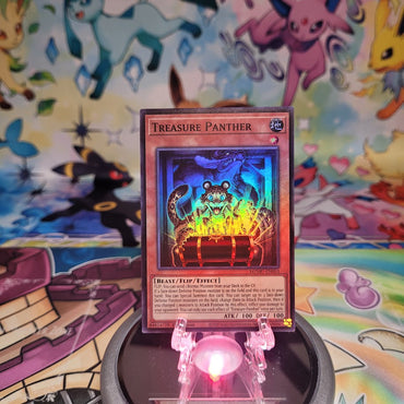 A Super Rare "Treasure Panther" card from the Yugioh Set: Maze of Muertos (MZMU).