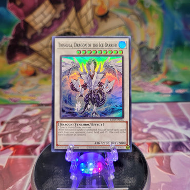 A Super Rare "Trishula, Dragon of the Ice Barrier" card from the Yugioh Set: Rarity Collection 2 (RA02).