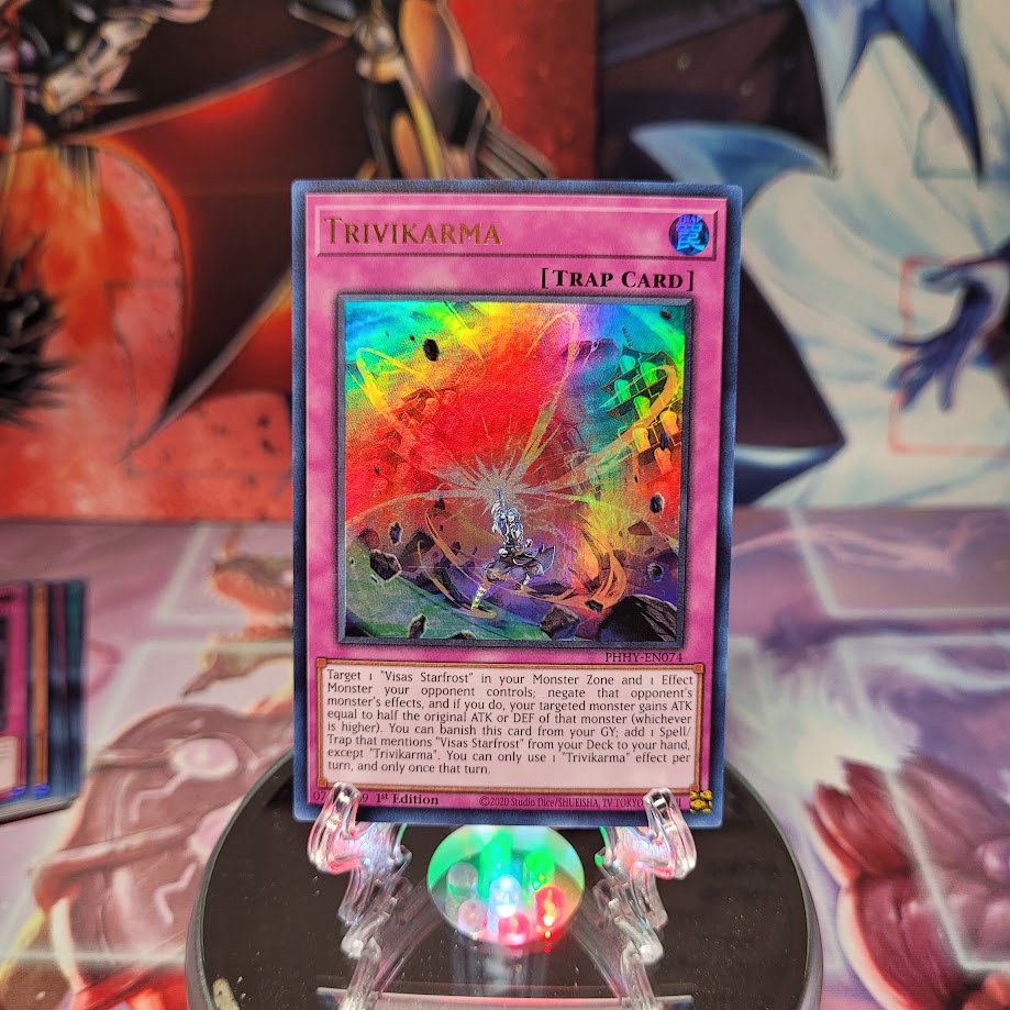 An Ultra Rare "Trivikarma" card from the Yugioh Set: Photon Hypernova.