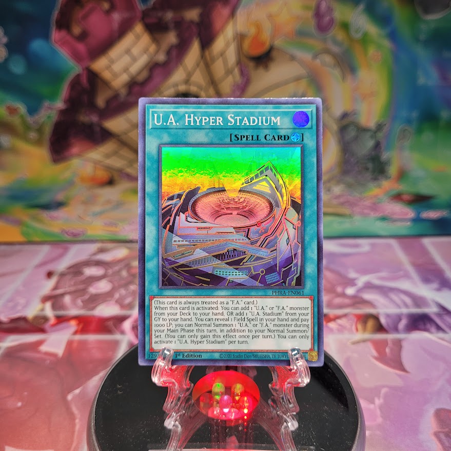  A Super Rare "U.A. Hyper Stadium" card from the Yugioh Set: Phantom Rage.