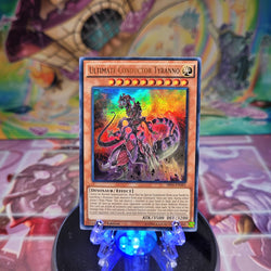 An Ultra Rare "Ultimate Conductor Tyranno" card from the Yugioh Structure Deck: Dinosmashers Fury (SR04).