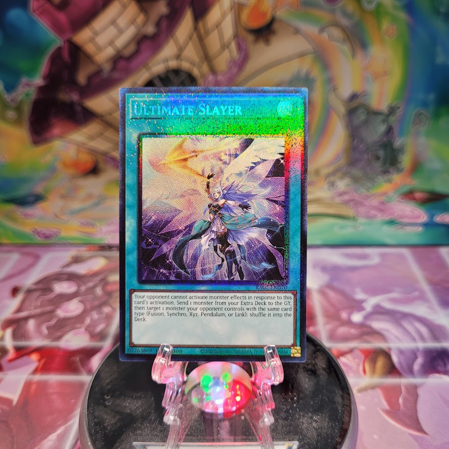A Prismatic Collector's Rare "Ultimate Slayer" card from the Yugioh Set: Rarity Collection 2 (RA02).