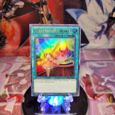An Ultra Rare "Unacceptable Result" card from the Yugioh Set: Battles of Legend: Hero's Revenge (BLHR).