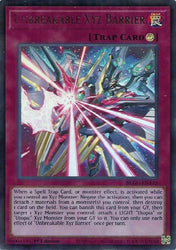 An Ultra Rare "Unbreakable Xyz Barrier" card from the Yugioh Set: Battles of Legend: Glorious Gallery (BLGG).