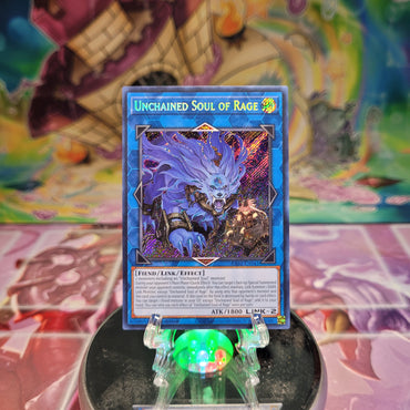 A Secret Rare "Unchained Soul of Rage" card from the Yugioh Set: Rarity Collection 2 (RA02).