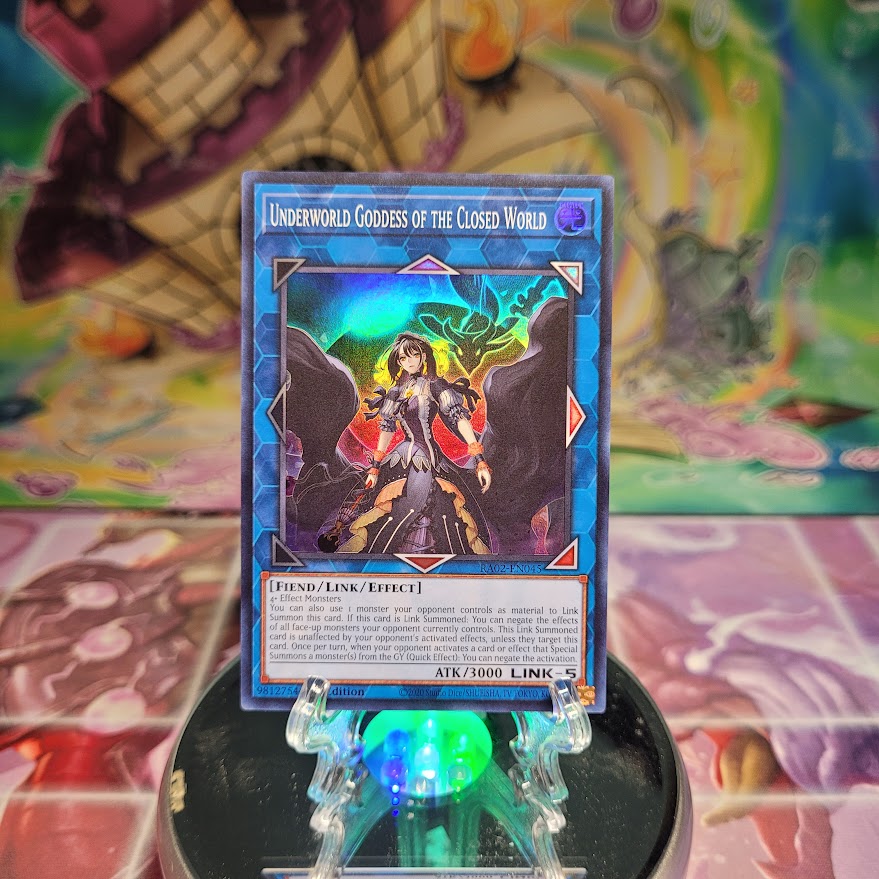 A Super Rare "Underworld Goddess of the Closed World" card from the Yugioh Set: Rarity Collection 2 (RA02).
