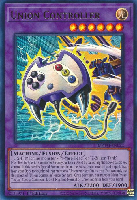 An Ultra Rare "Union Controller" card from the Yugioh Set: Maze of the Master (MZTM).