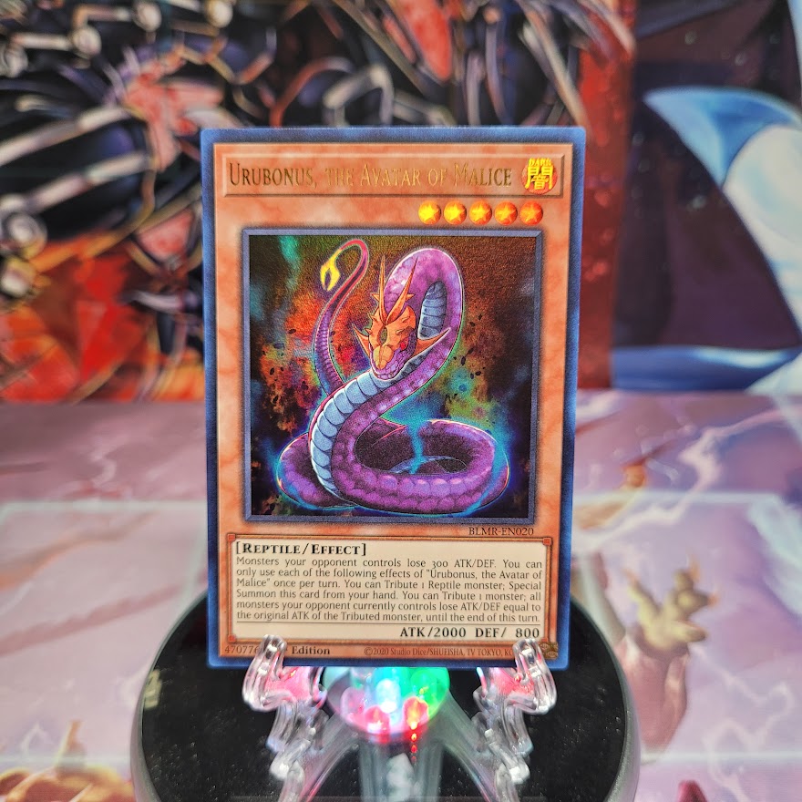 An Ultra Rare "Urubonus, the Avatar of Malice" card from the Yugioh Set: Battles of Legend: Monstrous Revenge.