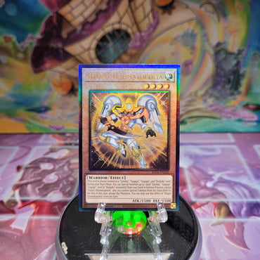 A Prismatic Ultimate Rare "Utopic Onomatopoeia" card from the Yugioh Set: Quarter Century Stampede (RA04).