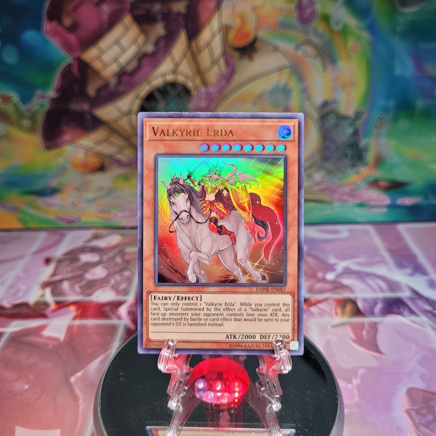 An Ultra Rare "Valkyrie Erda" card from the Yugioh Set: Dark Neostorm.