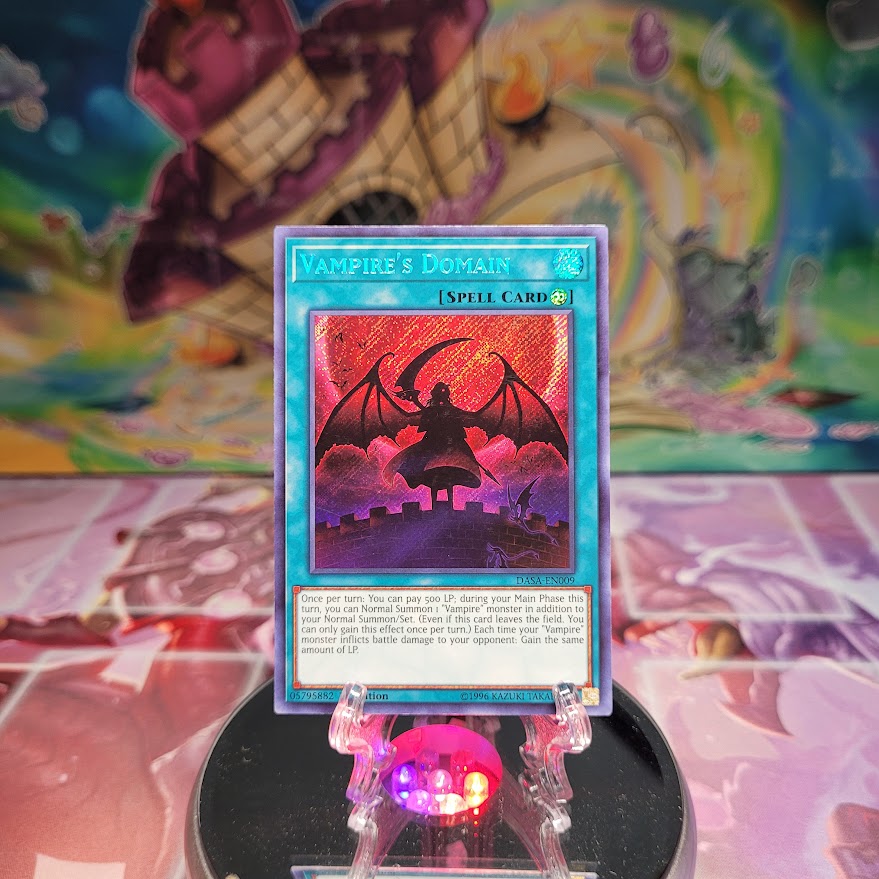 A Secret Rare "Vampire's Domain" card from the Yugioh Set: Dark Saviors.