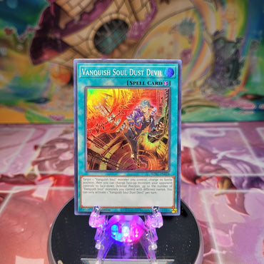 A Super Rare "Vanquish Soul Dust Devil" card from the Yugioh Set: Wild Survivors.