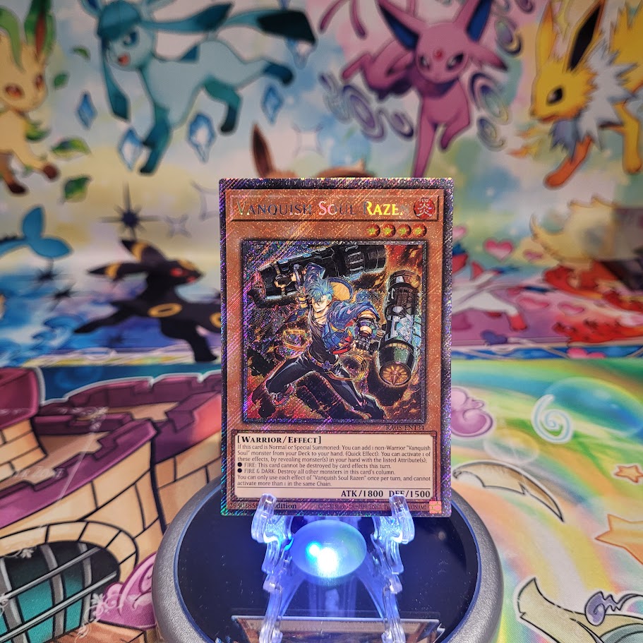 A Platinum Secret Rare "Vanquish Soul Razen" card from the Yugioh Set: Rarity Collection 5 (RA05).