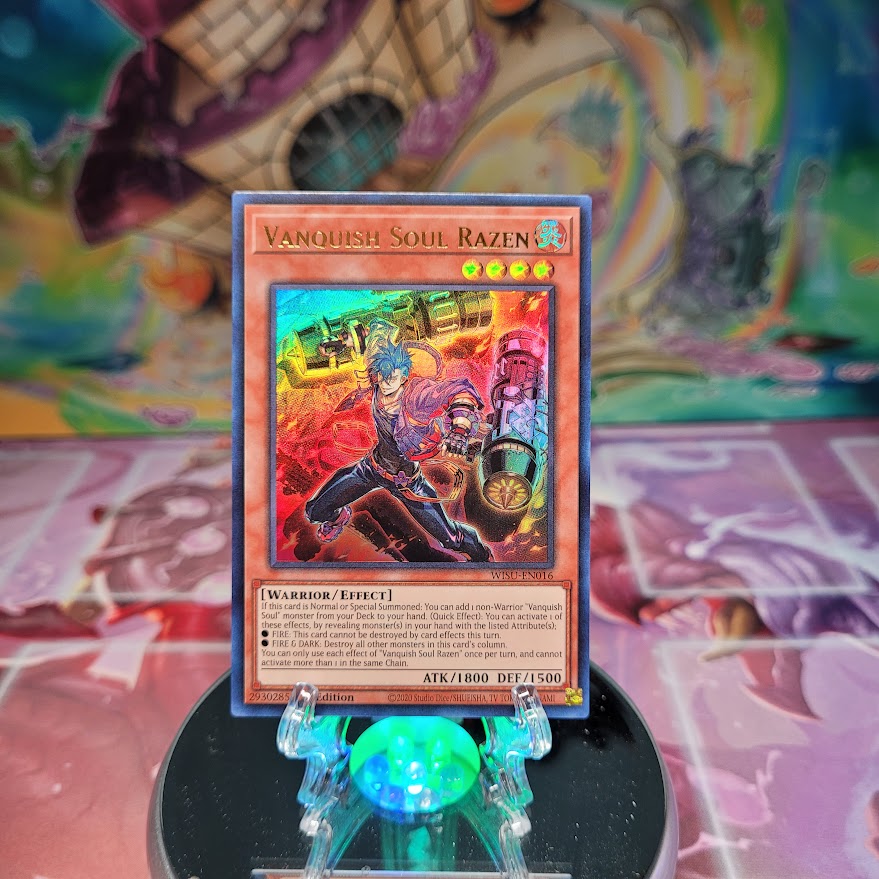 An Ultra Rare "Vanquish Soul Razen" card from the Yugioh Set: Wild Survivors.