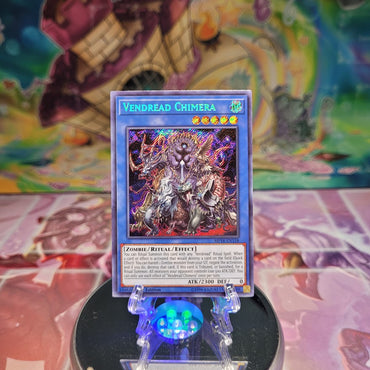 A Secret Rare "Vendread Chimera" card from the Yugioh 2018 Mega-Tin Mega Pack.