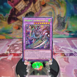 A Prismatic Secret Rare "Vicious Astraloud" card from the Yugioh 25th Anniversary Tin: Dueling Mirrors (MP24).