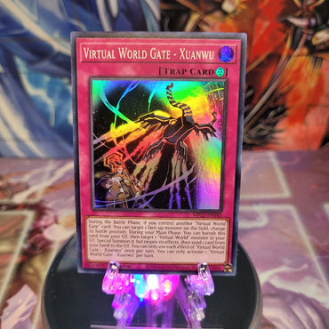 A Super Rare "Virtual World Gate - Xuanwu" card from the Yugioh 2022 Tin of the Pharaoh's Gods Set.