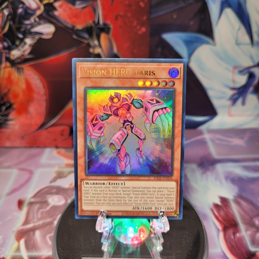 An Ultra Rare "Vision Hero Faris" card from the Yugioh Set: Rarity Collection 1 (RA01).