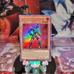 An Ultra Rare "Vision Hero Multiply Guy" card from the Yugioh Set: Battles of Legend: Hero's Revenge (BLHR).