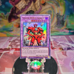An Ultra Rare "Vision Hero Trinity" card from the Yugioh Set: Battles of Legend: Hero's Revenge (BLHR).