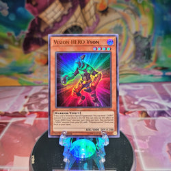 An Ultra Rare "Vision Hero Vyon" card from the Yugioh Set: Duel Power (DUPO).