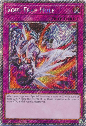 A Platinum Secret Rare "Void Trap Hole" card from the Yugioh Set: Quarter Century Stampede (RA04).