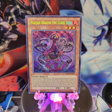 A Secret Rare "Vulcan Dragni the Cubic King" card from the Yugioh Set: The Dark Side of Dimensions Movie Pack: Secret Edition.