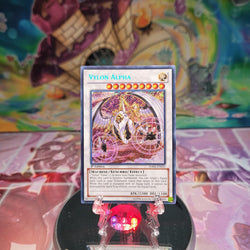 A Secret Rare "Vylon Alpha" card from the Yugioh Set: Hidden Arsenal 6: Omega Xyz.