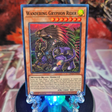  A Super Rare "Wandering Gryphon Rider" card from the Yugioh Set: The Grand Creators.