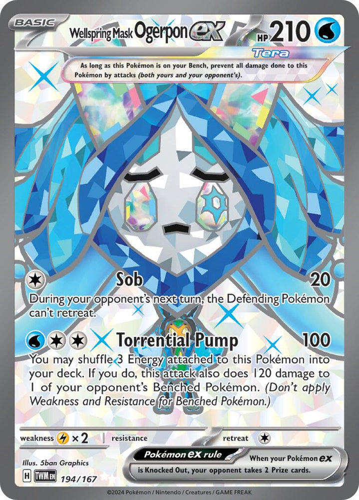 An Ultra Rare "Wellspring Mask Ogerpon Ex" (194/167) From the Pokemon Set: Twilight Masquerade