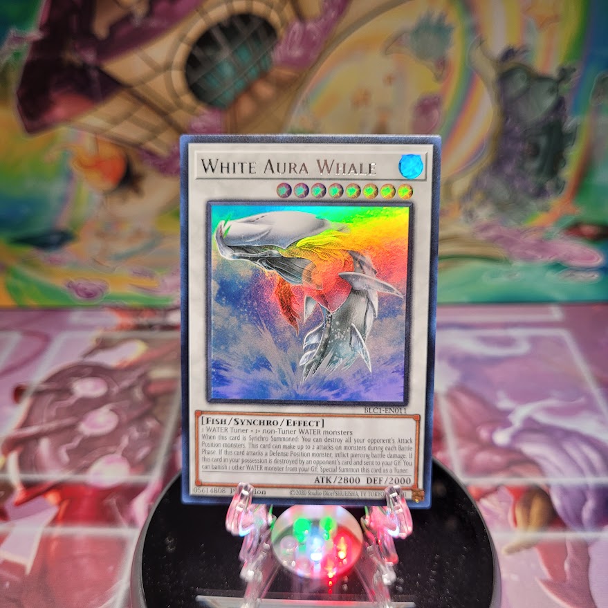 An Ultra Rare Silver "White Aura Whale" card from the Yugioh Set: Battles of Legend: Chapter 1.