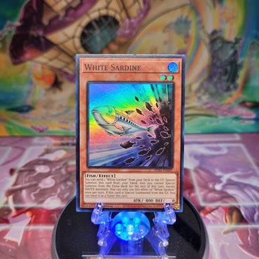 A Super Rare "White Sardine" card from the Yugioh Set: Phantom Nightmare.