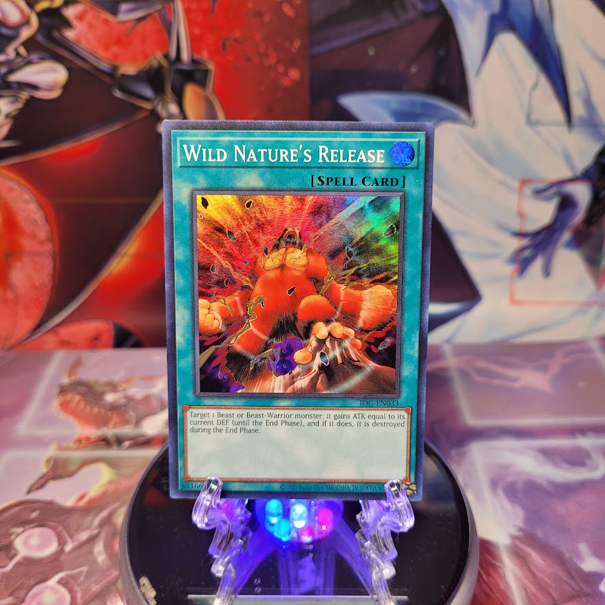 A Super Rare "Wild Nature's Release" card from the Yugioh Set: Invasion of Chaos 25th Anniversary Edition.