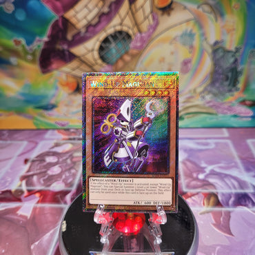 A Platinum Secret Rare "Wind-Up Magician" card from the Yugioh Set: Quarter Century Stampede (RA04).