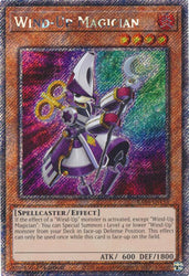 A Platinum Secret Rare "Wind-Up Magician" card from the Yugioh Set: Quarter Century Stampede (RA04).